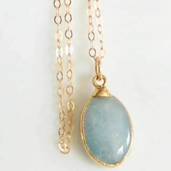 Aquamarine Minimalist Dainty Necklace - March Birthstone - Picture 2 of 3